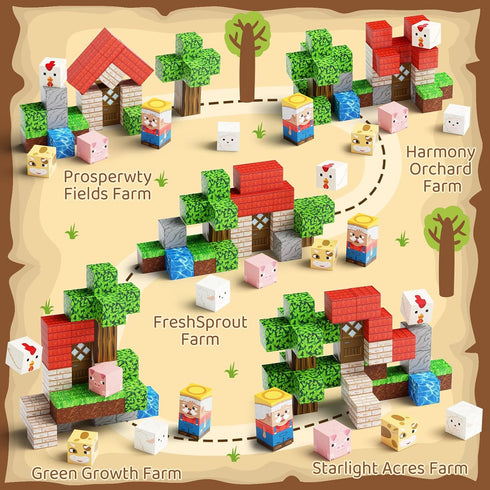 35PCS 4-8, Mini Magnetic Blocks Farm Animals Travel Toys, Portable STEM Magnetic Building Cubes with Metal Storage Box