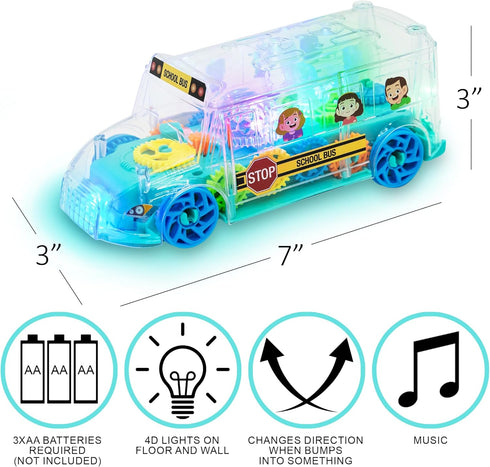 ArtCreativity Light Up School Bus Toy for Toddlers - Bump and Go Toy Bus with Colorful Gears, LED Lights, Music