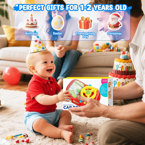 1 2-in-1 12-18 1-2, Toys for Year Old Boy Gifts - Toddler Push Car & Musical Racing Adventure Steering Wheel Driving