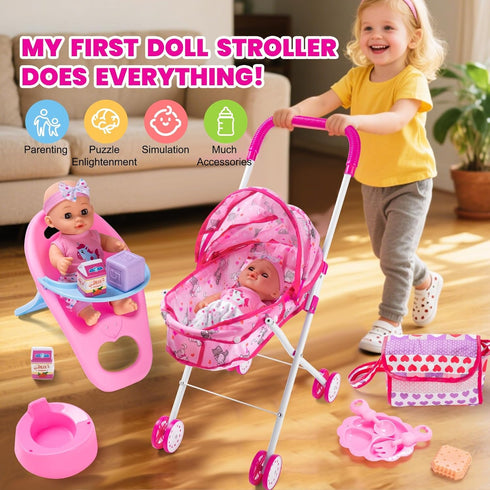 Set 12.5" 28 3-5 4-6 5-7 Baby Doll Stroller Play with Baby Dolls, Pcs Pretend Role Play Doll Accessories Including