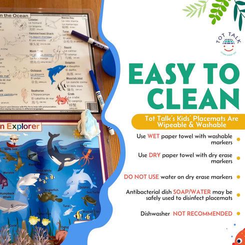 Tot Talk Mountain Animals Educational Placemat for Kids – Durable, Double-Sided, Waterproof, Wipeable, 17.5” x 11.5”