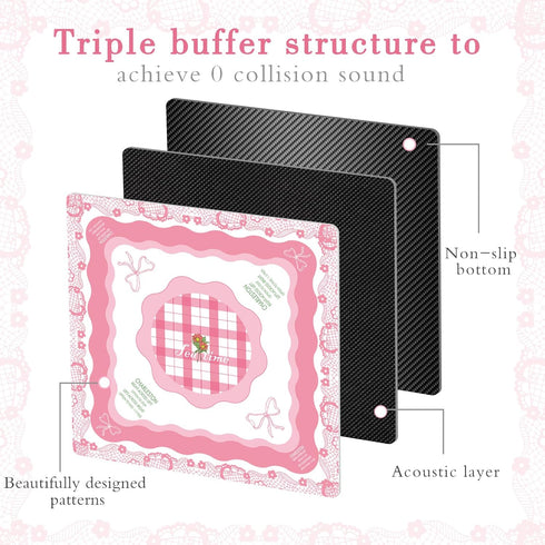 Gedgan 32.4x32.4 Inch Mahjong Mat - Elegant Bow & Lace Trim Design, Non-Slip Noise Reduction Rubber Base, Soft Pink