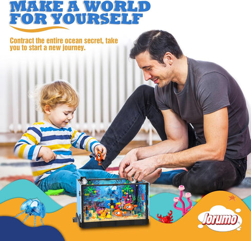 Fish Tank Building Block, Lighting Aquarium Building Sets for Adults and Kids, Ocean Jellyfish, Dolphin, Turtle, Crab,