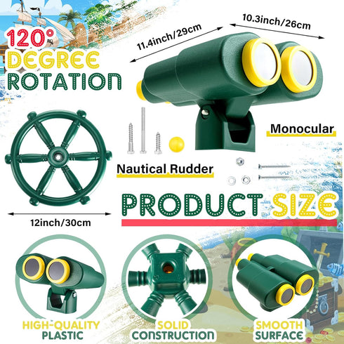 Xuhal Playground Equipment Bundle Set with Steering Wheel Toy, Pirate Ship Wheel, and Playground Binoculars for Jungle