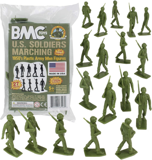 BMC Marx Plastic Army Men Marching US Soldiers - 27pc Green WW2 Figures, US Made