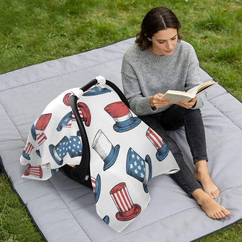 Mazeann 4th July Patriotic Hats Car Seat Cover Baby Breathable Soft Infant Carseat Covers Canopies Babies Carrier