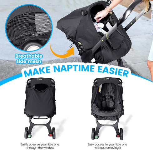 Orzbow Universal Baby Car Seat Sun Shade, Infant Sun and Sleep Shade Cover, Blocks 99% of Sun's Rays, Black