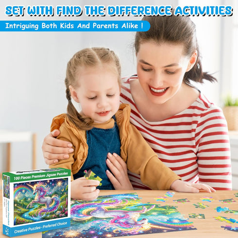 100 4-8 8-10, 100 Piece Puzzles Rainbow Unicorn Puzzle for Kids Ages Piece Jigsaw Puzzle for Adults Toddler Children