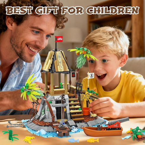NERCISU Sets 8-12 (533 Pirate Skull Island Building Toys with Pirate Ship, Skeleton, Prison, Cannon, Sailing Adventure