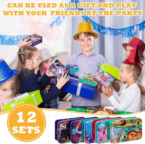 12 4-8, 4-8 12 Silipull Boxes Party Favors Jigsaw Puzzles in a Metal Box for Age of Wooden Puzzle for Ages Learning