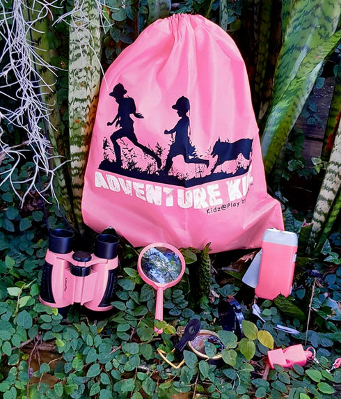 Backpack. Set Adventure Kidz - Outdoor Exploration Kit, Childrens Toy Binoculars with Case, Flashlight, Compass, Fox