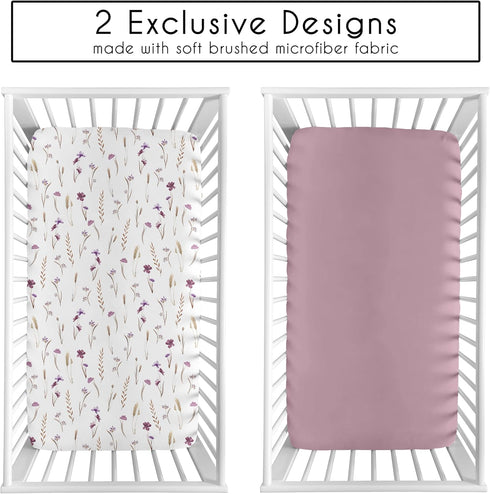 2-Piece Set Sweet Jojo Designs Baby Crib Sheets (Boho Garden Purple Floral) for Girls, Infant Nursery, Toddler Room