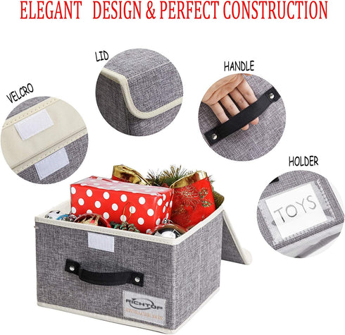 4 Pack closet, Storage Boxes with Lids Foldable Decorative Fabric Storage Bins for Jane's Home Compact Toy Storage