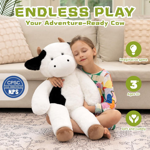 31 Inches, Tezituor Giant Cow Stuffed Animal Realistic Big Stuffed Cow Plush Toy, Large Fluffy Plushie Pillow Gift