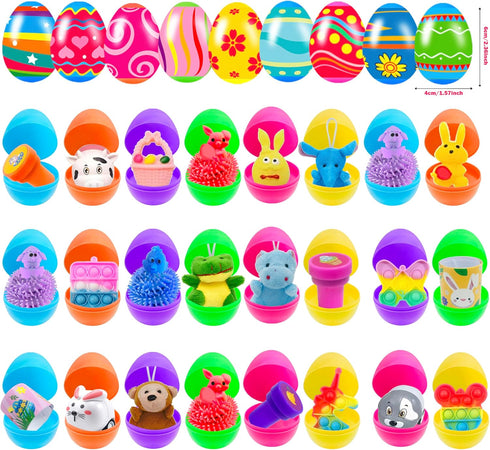 32 Pack Prefilled Easter Eggs with Fidget Toys, Bright Colorful Easter Eggs Prefilled with Variety Easter Stress Toys