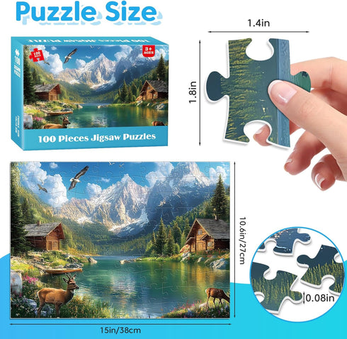 BraniacBits 4-Packs 100 5-8 4-6 6-8 8-10 Piece Puzzles - Four Seasons Scenery Large Piece Puzzles for Senior Adults
