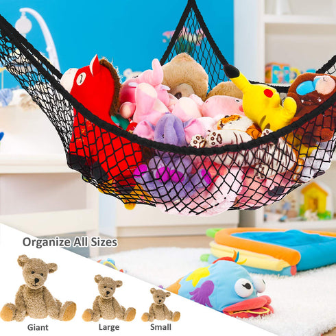 Stuffed Animal Hammock, Jumbo Toy Storage Net 83" Wall Sling, Extra Large Kids Mesh Toy Net Organizer (Black)