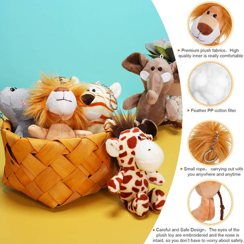 Sumind 12 Pieces Mini Stuffed Forest Animals Plush Toys, Cute Elephant, Lion, Giraffe, Tiger for Animal Themed Parties