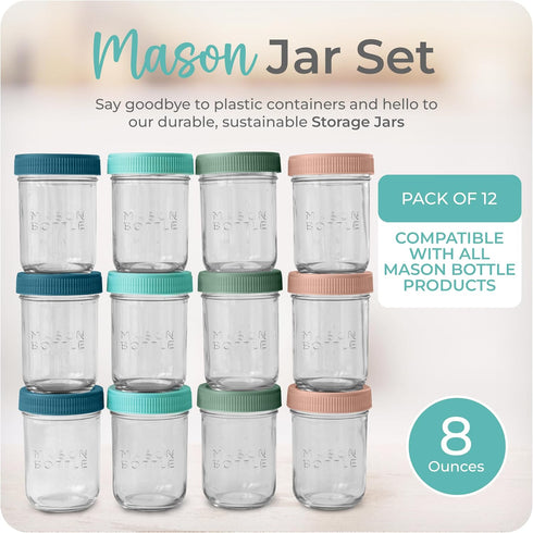 8oz (12-Pack) Mason Bottle Breast Milk Storage Jars Reusable Glass Baby Food Containers with Lid for Baby Formula