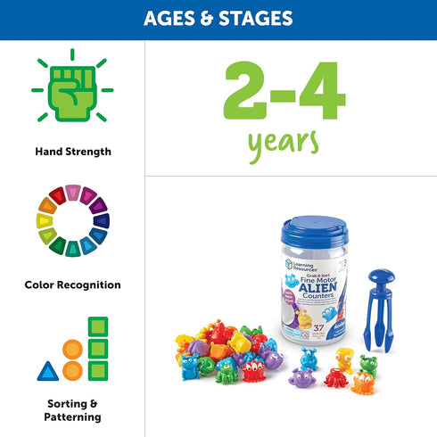 Learning Resources Grab & Sort Fine Motor Alien Counters, 37 Pieces, Toddler Learning Toys, Math Manipulatives for Kids