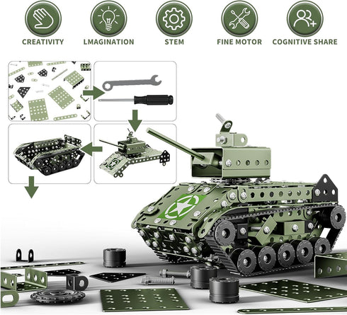 Set 284 8-12, 7 8 9 10 11 12-16 Lucky Doug STEM Building Projects Model Army Tank - Pieces STEM Project Building Toys