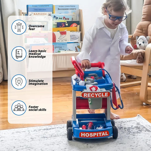 Liberry Doctor Kit for Kids Aged 3-5, Pretend Doctor Playset with Cart, Costume and Stethoscope, Role Play Medical Toy