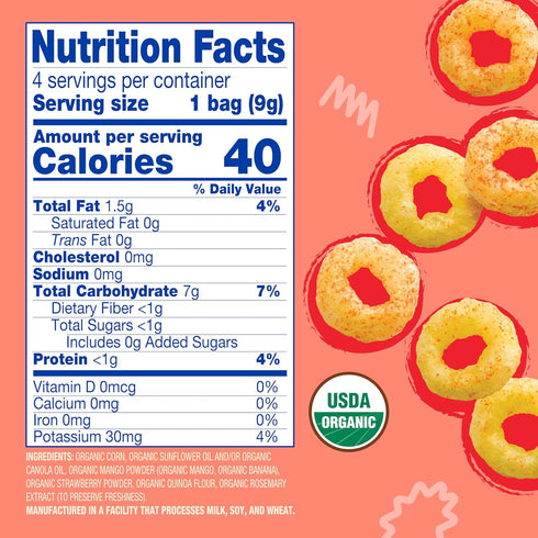 8 0.32 (Pack 4) Earth's Best Organic Melty Hoops, Bite-Sized Snacks for Babies Months and Up, Strawberry and Mango