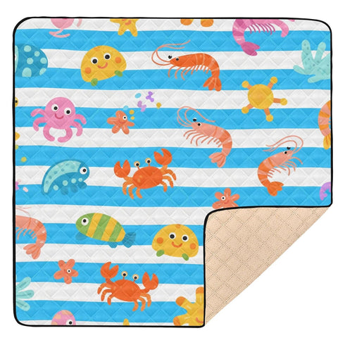 EtherSpher Blue White Striped Sea Animal Large Non-Slip Baby Girl Play mat for