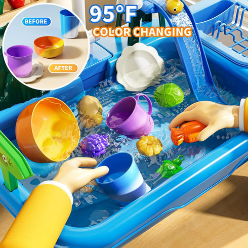 2 3 4 5 6 3-8, Summer JUKUDAHU Water Table Play Sink Toy for Kids Years Old - Outdoor Kitchen with Running Water