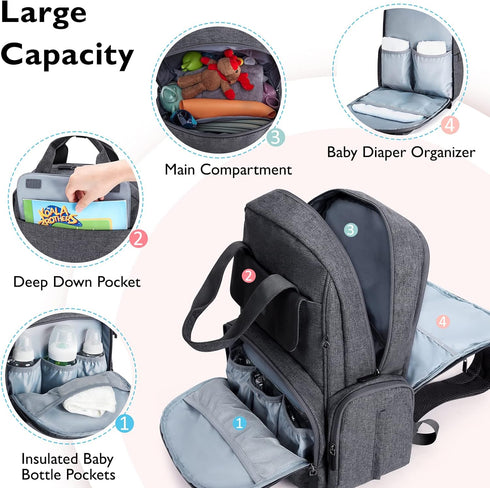 mommore Backpack Diaper Bag Large Travel Diaper Bags with Portable Changing Pad, Pacifier Case and Stroller Straps