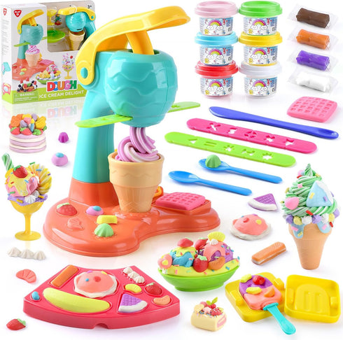 PLAY Clay Dough Set with Ice Cream Maker Machine/Noodle Maker/Banana Split Ice