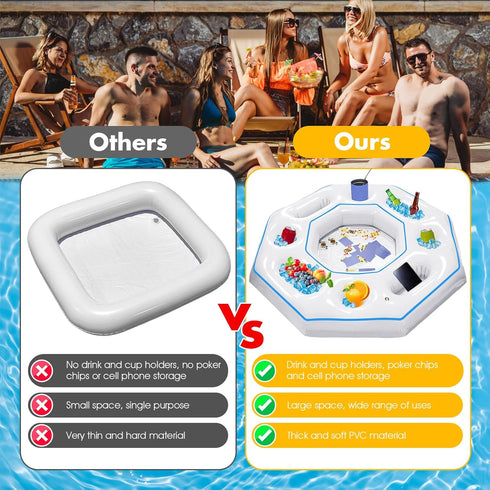 Lanathel Octagonal Inflatable Game Table with Waterproof Playing Cards, Inflatable Pool Bar Games for Adults, Floating