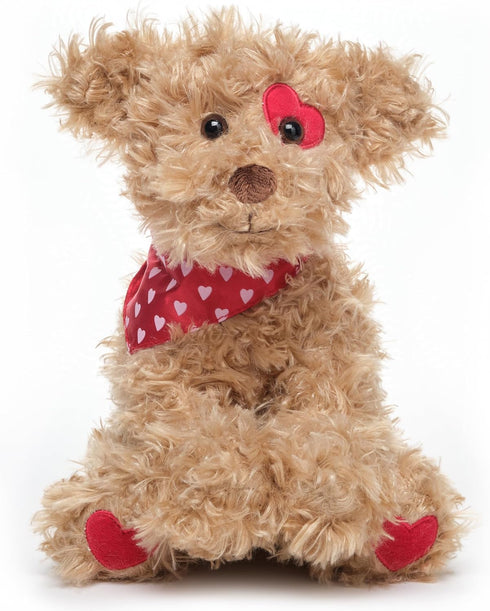 Bearington Harry Hugglesmore Valentine's Day Stuffed Animal, 11 Inch Brown Puppy, Ideal for Gifts