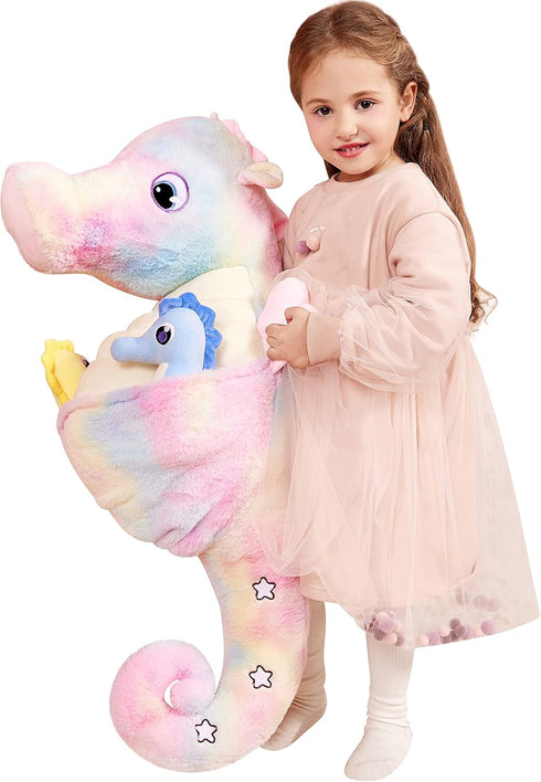IKASA Giant Seahorse Stuffed Animal Plush Toy, 30" Large Cute Jumbo Soft Toys with Two Babies, Gifts for Kids