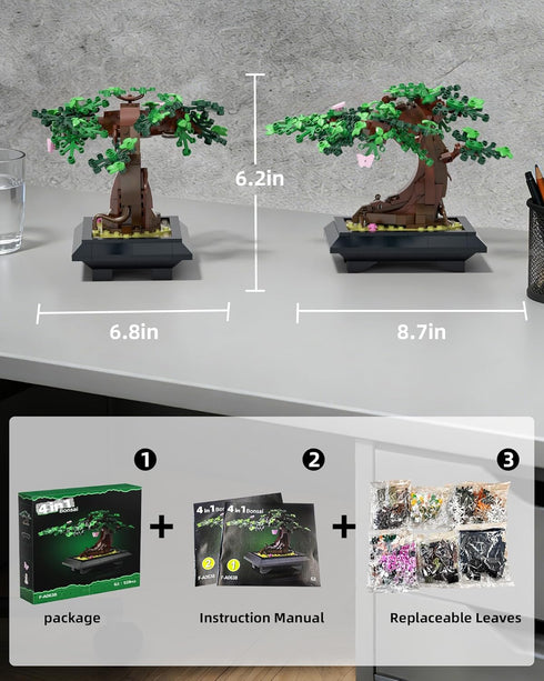 SHAREHB Sets 4 1 Bonsai Tree Building - in Four Seasons Bonsai DIY Building Blocks Toy, Artificial Bonsai Tree Plants