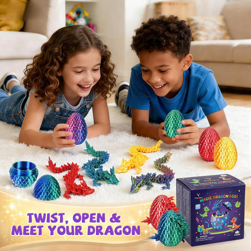 VivaNova 4 Pack 3D Printed Easter Dragon Eggs, Prefilled Easter Eggs with Articulated Mini Dragons Inside, Easter