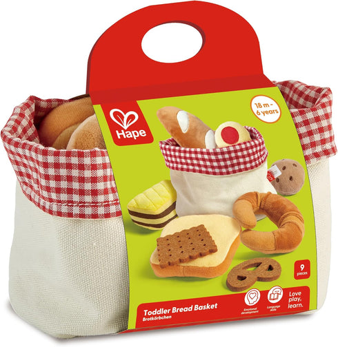 Playset Hape Toddler Bread Basket |Soft Pretend Food for Kids, Bread Toy Basket Includes Toast, Jam Cookie, Cake, Soda
