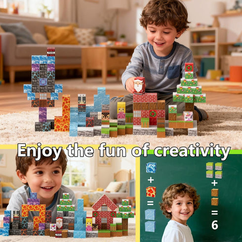 150PCS 31 3-12 Magnetic Building Blocks with Nature Designs - Water, Grass, Lava, Rock, STEM Toy for Kids Ages