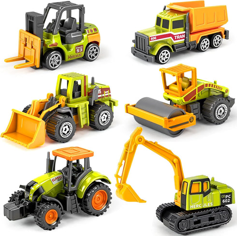 6 Pack Construction Toy, Mini Diecast Farm Tractor Toy Construction Trucks for