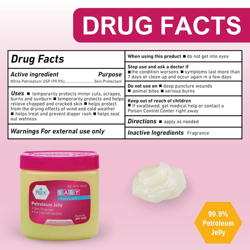 13 oz MED PRIDE Petroleum Jelly with Fresh Baby Scent, Pink, Skin Protectant & Moisturizing Ointment for Dry Skin