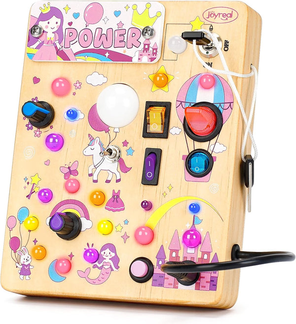 Joyreal Busy Board with 19 LED Lights and 10 Switches, Montessori Toys