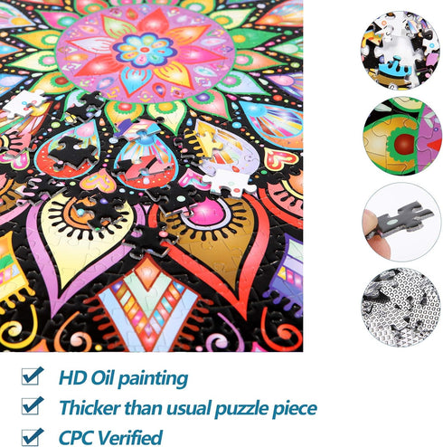 Bgraamiens Puzzle - Geometric Colorful Mandala - 1000 Pieces Creative Round Blue Board Jigsaw