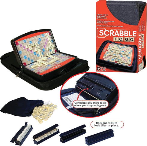 Winning Moves Games Scrabble to Go USA, a Travel Version of The World's Favorite Word Game for 2 to 4 Players, Ages 8+