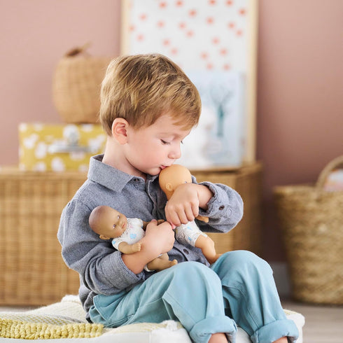 Corolle Mini Calin Bunnies Baby Doll - 8" Soft Body with Blue Eyes, Bunny Pattern Outfit, Vanilla-Scented