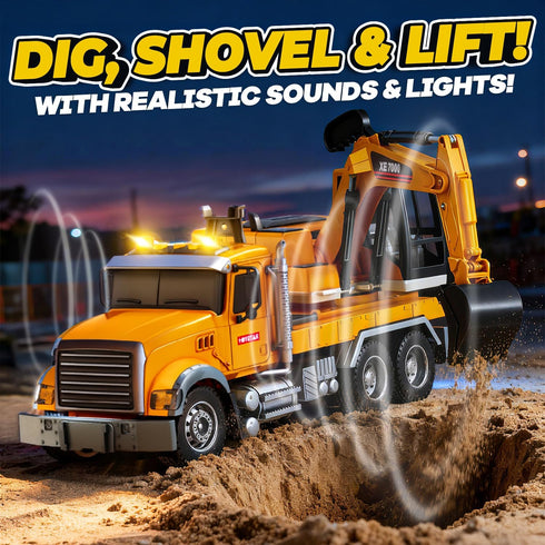 1:12 3, 4, 5, 6, 7 SMILESSKIDDO Excavator Toy - Large Friction Powered Excavator Truck Toy with Lights, Sounds, Toy