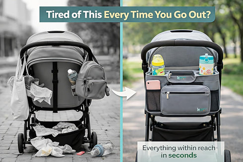 Stroller Caddy with Cup Holder Universal Waterproof Stroller Organizer with Cup Holder for Instant Access & Hands-Free