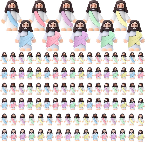 Bememo 100 Pcs Jesus Toys, Miniature Jesus Figurine for Easter Egg Stuffers, Classic Religious Gifts