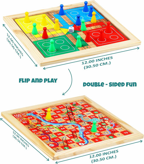 5-in-1 Set 2 Ankit Toys & Games Wooden Board Game Includes Ludo, Snakes & Ladders, Chess, Checkers, and Tic Tac Toe.