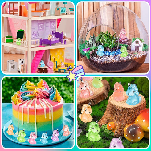 HFAYDZSW 180Pcs Luminous Mini Resin Unicorn Figurines, Glow in The Dark Tiny Unicorn Ornament for Garden, Landscape