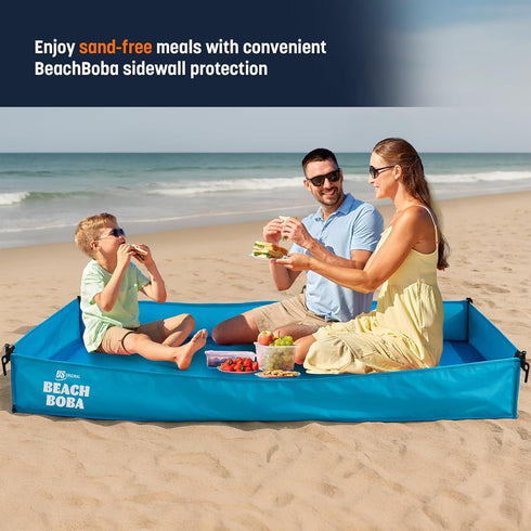 US Original BeachBoba Sandproof Beach Blanket - Outdoor Playpen Sheet with Side Walls and Stakes to Keep Sand Out